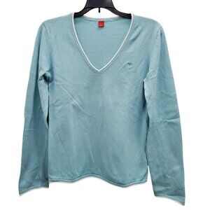 Esprit Womens Y2K Baby Blue White Trim Preppy Academia Long Sleeve Knit Top US L